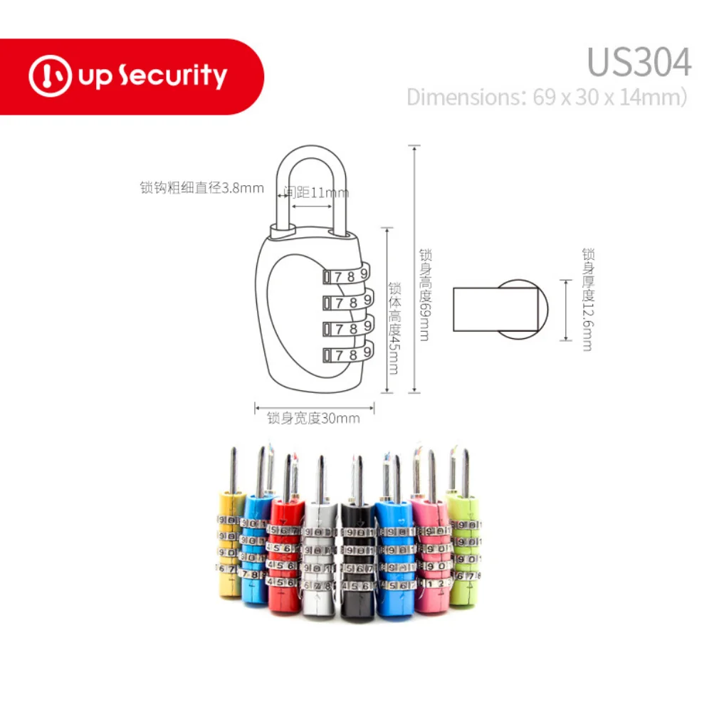 304UH Four-digit 4-digit Zinc Alloy Combination Lock Luggage Trolley Box Gym Door Password Padlock Locker Candado