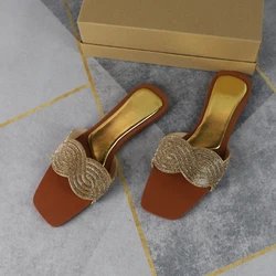 Fashion Designer Women Outside Slippers Shoes 2024 New Summer Bling Casual Sandals for Lady Breathable Hollow Travel Slides