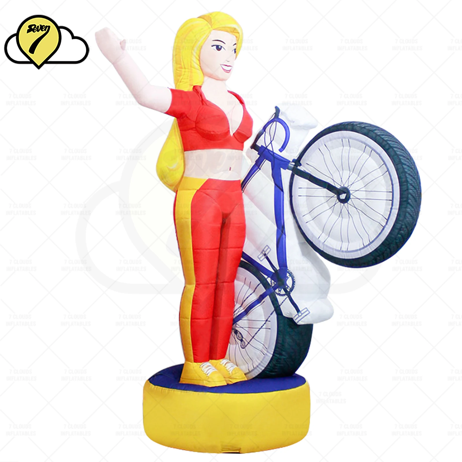 Gaint Inflatable Air Dancer Cyclist Waving Arm Female Cyclist Model with Bike Air Sky Dance for Bicycle Rental Shop Advertising