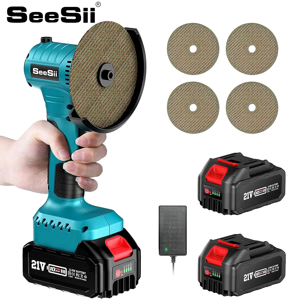 

SEESII 19500RPM Brushless Electric Angle Grinder Tools 100MM Compact Power Grinding Cutting Machine 4.0Ah For Makita 18V Battery