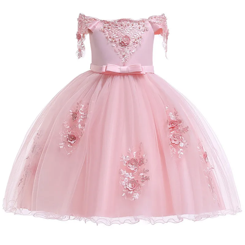 Lace Elegant Princess Flower Girl Dress For Wedding Birthday Party Beading Kids Clothes For Girls Children Christmas Costume