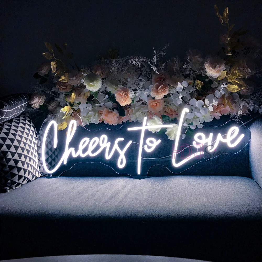 Wedding Decor LED Neon Lights Cheers To Love Led Neon Sign Aesthetic Room Decor Wall Hanging Neon LED Sign For Party Decor Gifts