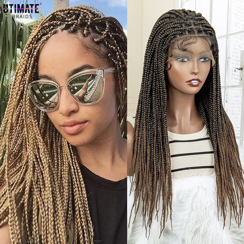 Full Lace Wig Synthetic Knotless Box Braided Wigs for Women 24 Inches Lace Frontal Crochet Cornrow Braids Wigs with Baby Hair