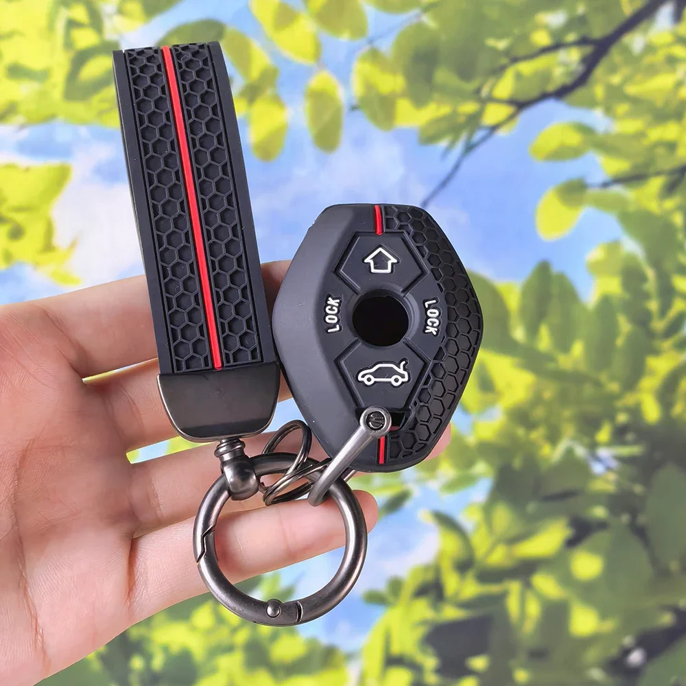 Abrasion‑Resistant Textured Key Fob Shell With Chain for BMW E46 E39 E53 X5 X3 E83 Serie 7 5 3 330i Silicone Remote Protector