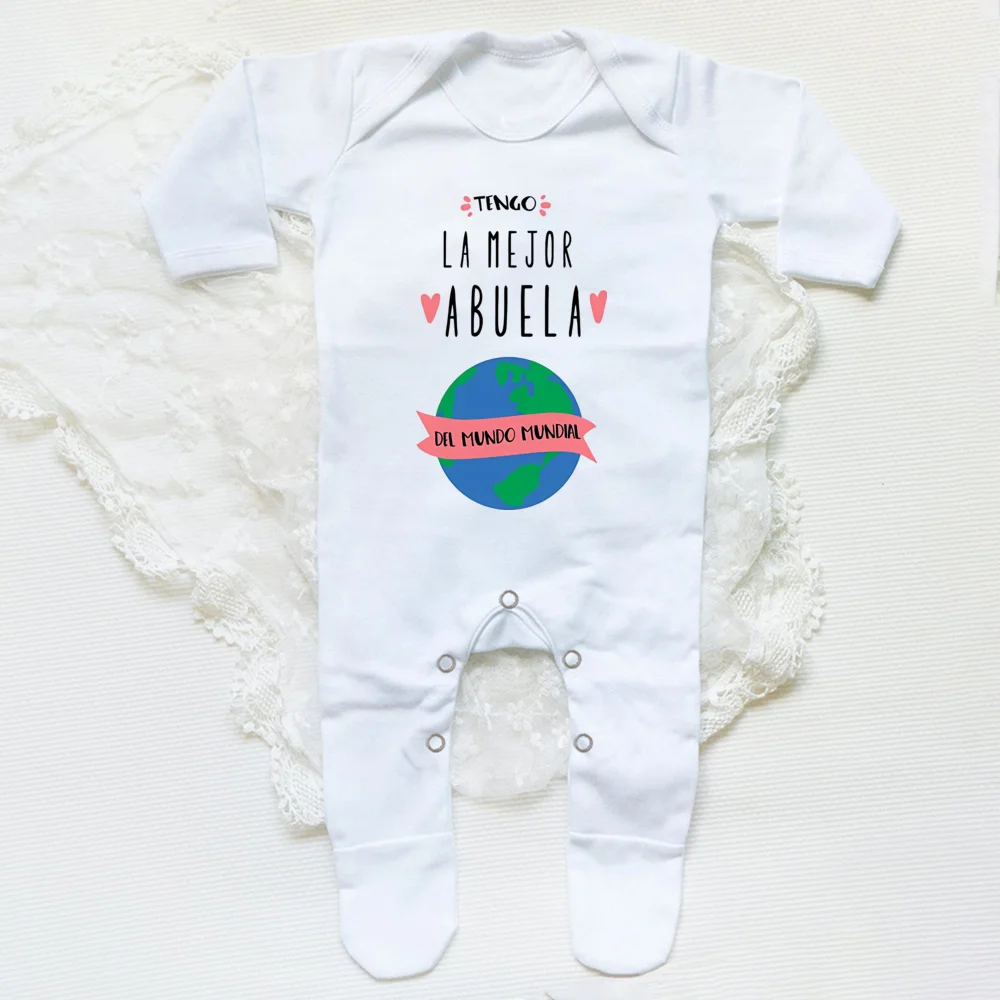 I Have The Best Grandmother in The World Letter Print Baby Sleepsuit Long Sleeve Casual Soft Infant Romper Round Neck Jumpsuit