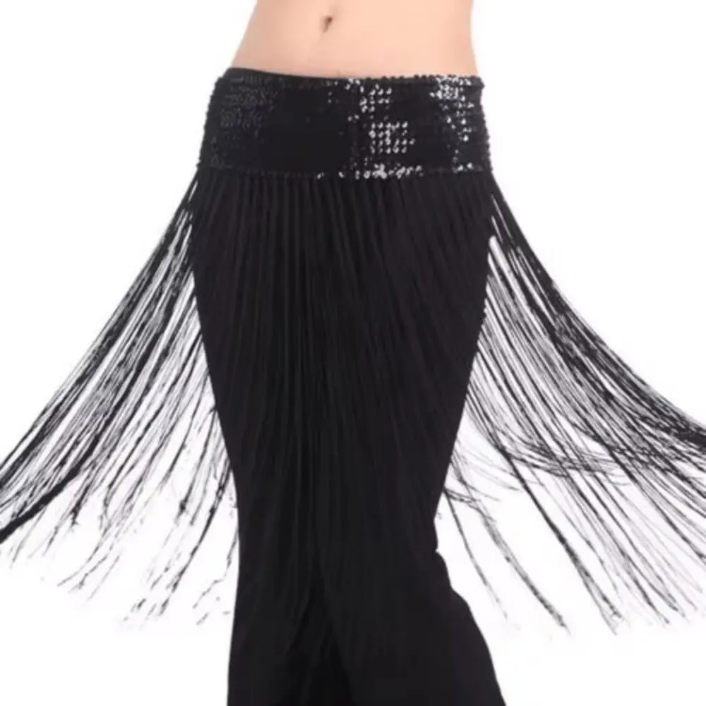 Creative Belly Dance Belt Glitter Sequins Wrap Skirt Sequin Waist Chain Classic Long Tassel Hip Scarf Skirt Latin Dancewear