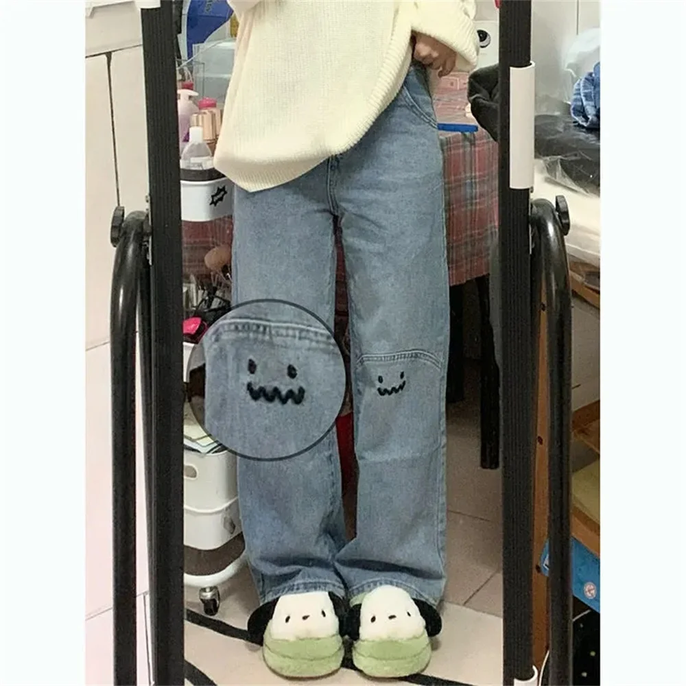 2023 Personality Letter smiling face Jeans  Hip Hop Tide Street New Fashion   Trend Ruffian Handsome Trousers Fashion Ladies Jea