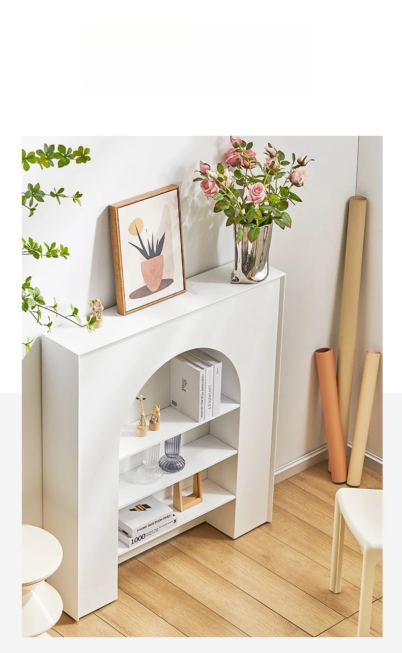 

French retro fireplace decoration Nordic white wall cabinet, simple homestay photography shelf