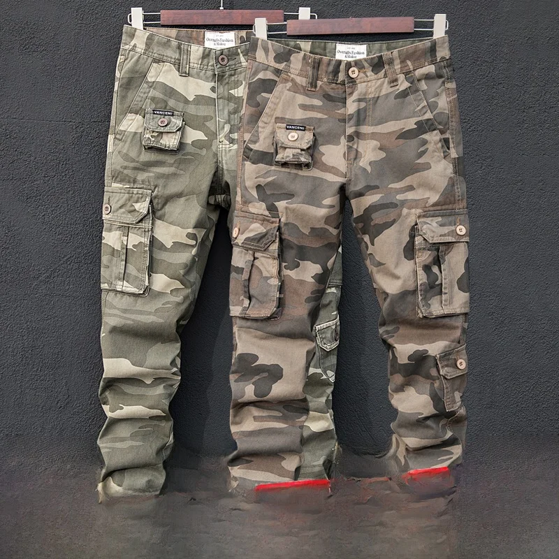 

Мужские камуфляжные рабочие брюки прямого кроя, весна-осень, модные, брендовые, Slim Fit, повседневные, хлопковые