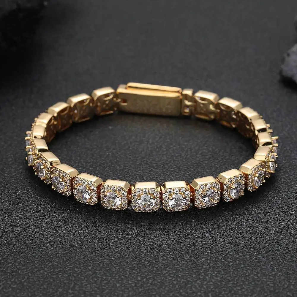 Gold Cuban Link Bracelets for Men 7Mm Flip Buckle Zircon Rock Sugar European and American Popular Jewelry Men's Wholesale