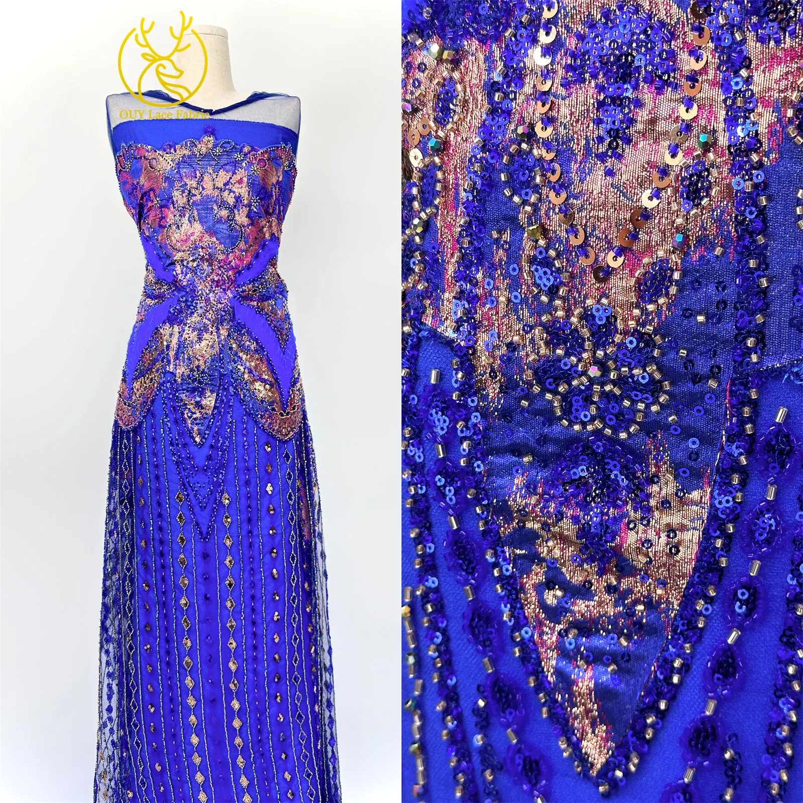 جديد الأزرق تصميم الأفريقي مطرز الشيفون أقمشة الدانتيل 2026 عالية الجودة أنيقة النيجيري الترتر أقمشة الدانتيل فستان الحفلات النسائية #3