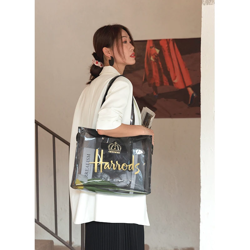 New Large-capacity Tote Bag London Shopper Ladies Shoulder Shopping Handbags Waterproof PVC Transparent Jelly Bag Women