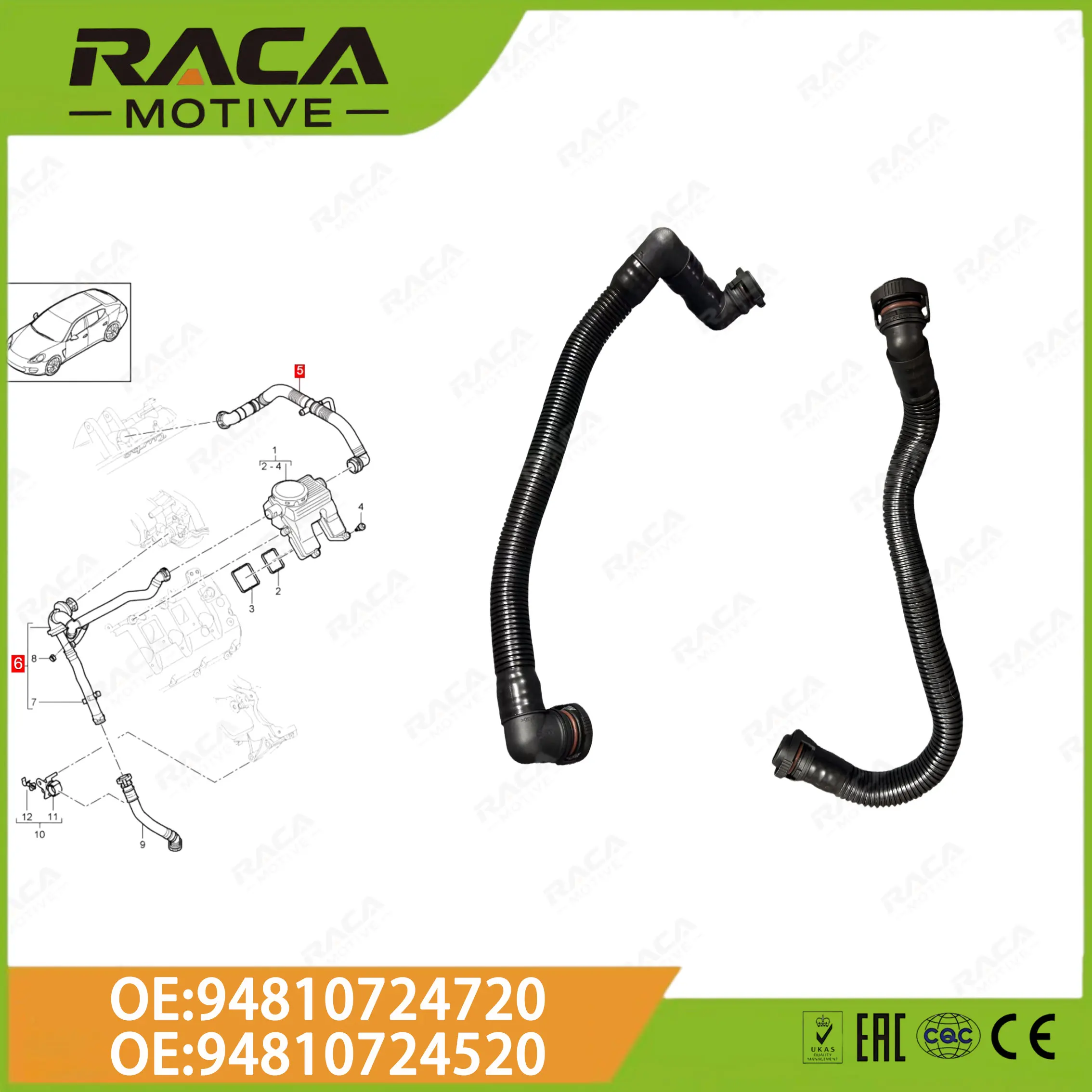 Engine Crankcase Ventilation Exhaust Pipe Valve Cover Ventilation Hose Suitable for Porsche Cayenne 92A 4.8L Panamera 970 4.8L 4S Gts 94810724520 94810724720