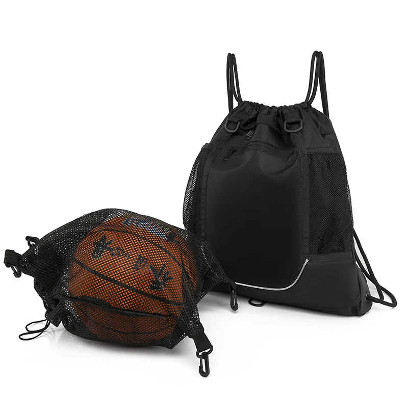 Multi-purpose Sports Drawstring Backpack Detachable Net Pocket Basketball Training Bag Large-capacity Portable Club Training Kit