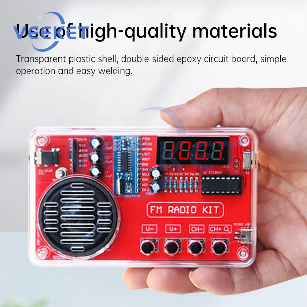 DIY FM Radio Electronic Kit Adjustable Frequency 50-108MHZ Digital Display DIY Soldering Project Practice Solder