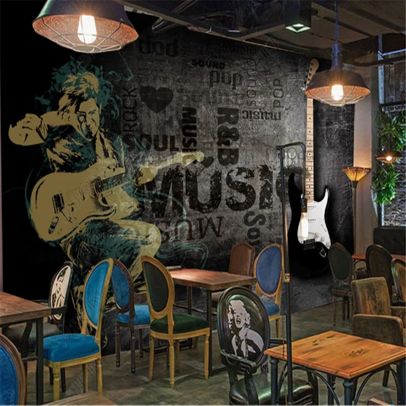 Modern European WallPapers Industrial decoration Mural Cool Electric Guitar Black Cool Music Bar Background Wall Papers 3D