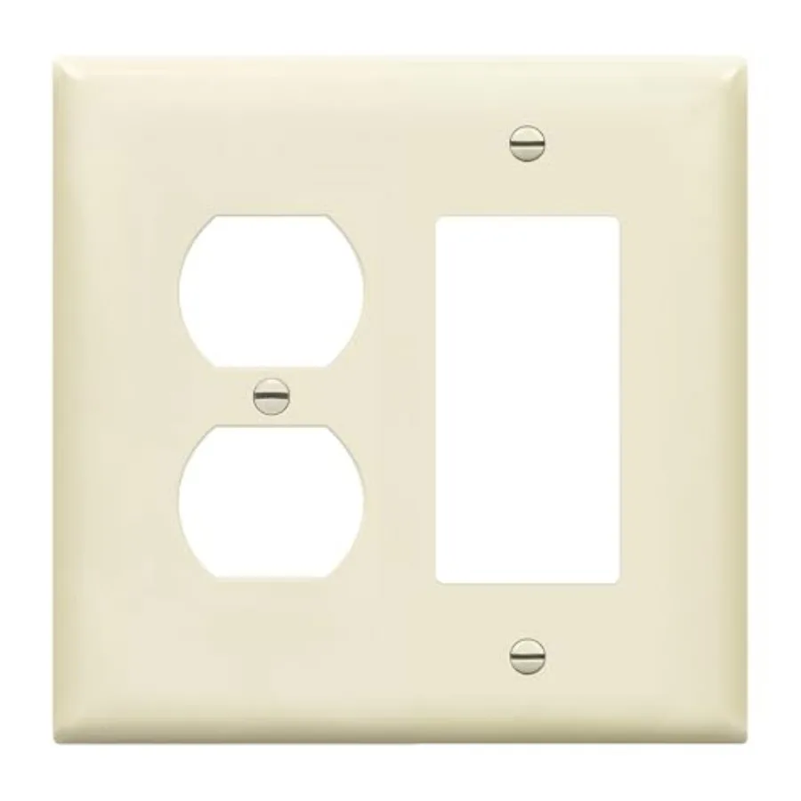 

Combination Duplex Receptacle Outlet/Decorator Switch Wall Plate, 2-Gang 4.88" x 4.92", Polycarbonate Thermoplastic, 882131M-LA