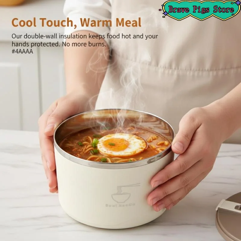 

[HM]Stainless Steel High Quality Kitchen Dining Bowl With Lid Large Capacity Noodle Bowl Durable For Instant Noodles Soup Rice
