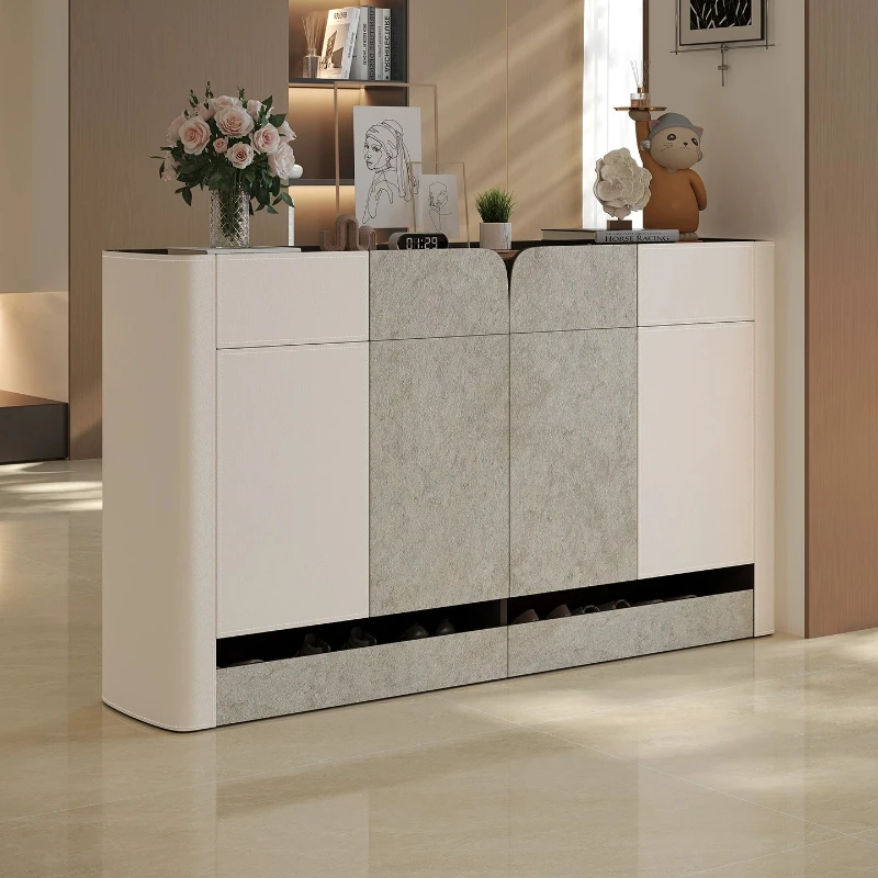 Cream Style Pull Out Shoe Cabinet Large Capacity Entryway Hall Partition Sideboard Hidden Shoe Storage Cabinet Home Furniture