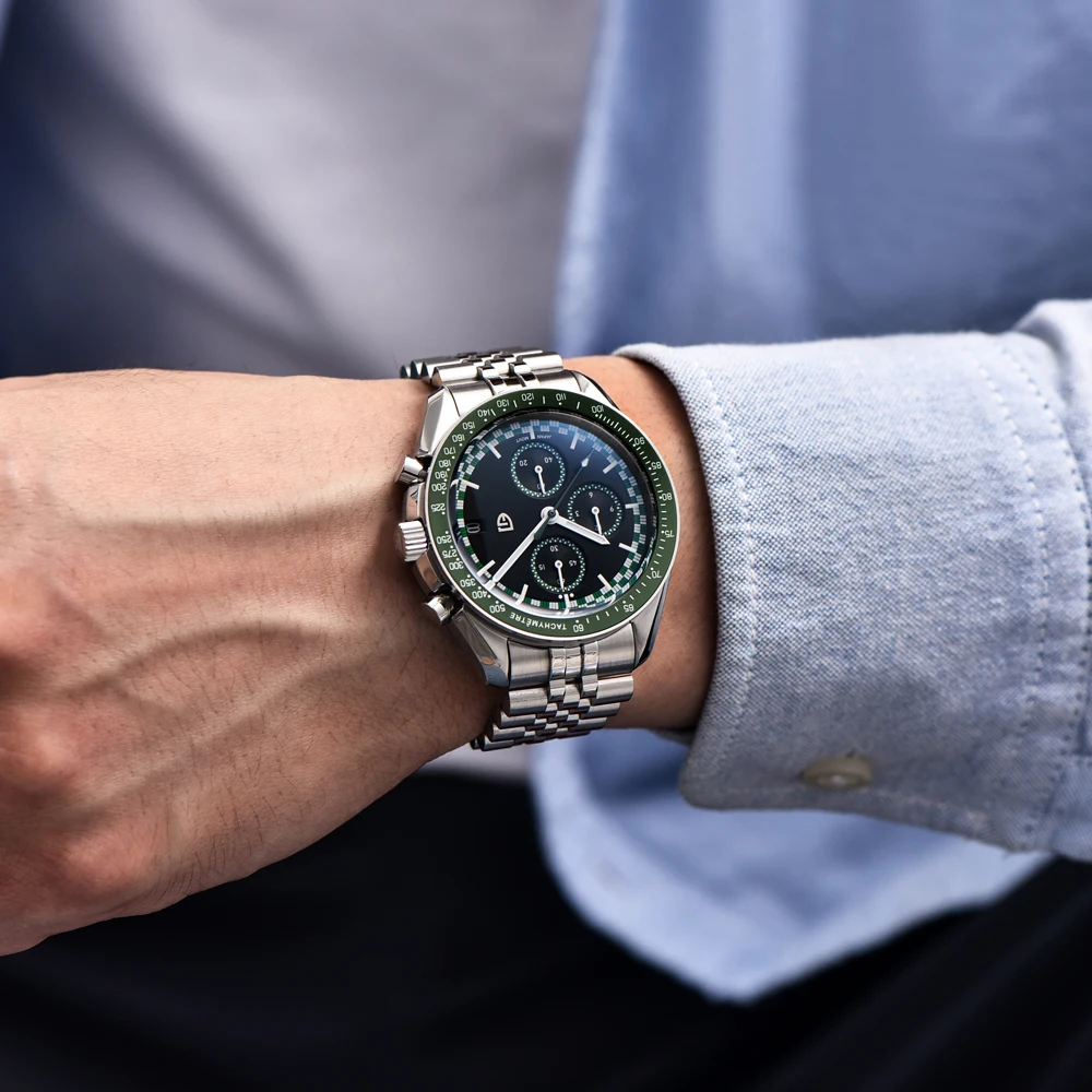 PAGANI DESIGN Men's Watch Green Grid Luxury Quartz Watch For Men Sapphire Crystal VK67 Movement Stainless Steel Waterproof Watch