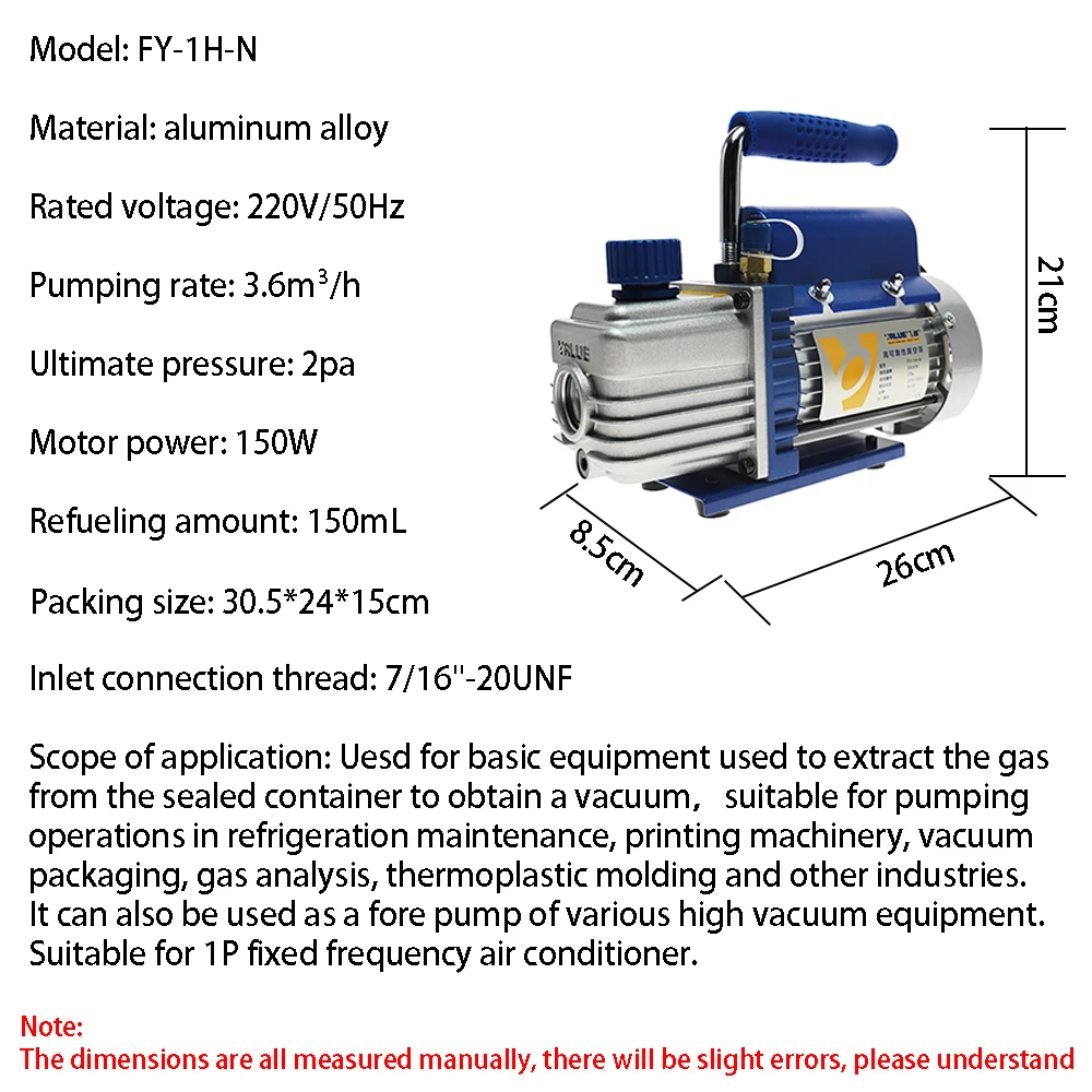 Powerful 150W Refrigerant Vacuum Pump Kit for 1P Air Conditioning Pump Vacuum Machine R410A R407C R134a R12 R22