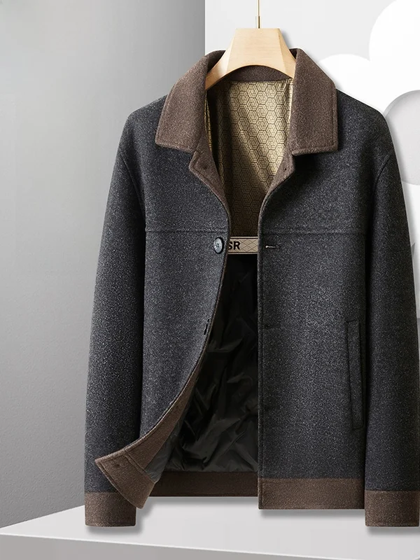 

Thiened Woolen Tweed Jaet for Men Casual Sle White Du down Warm Outerwear Stand Fit Long Sve Busin Casual