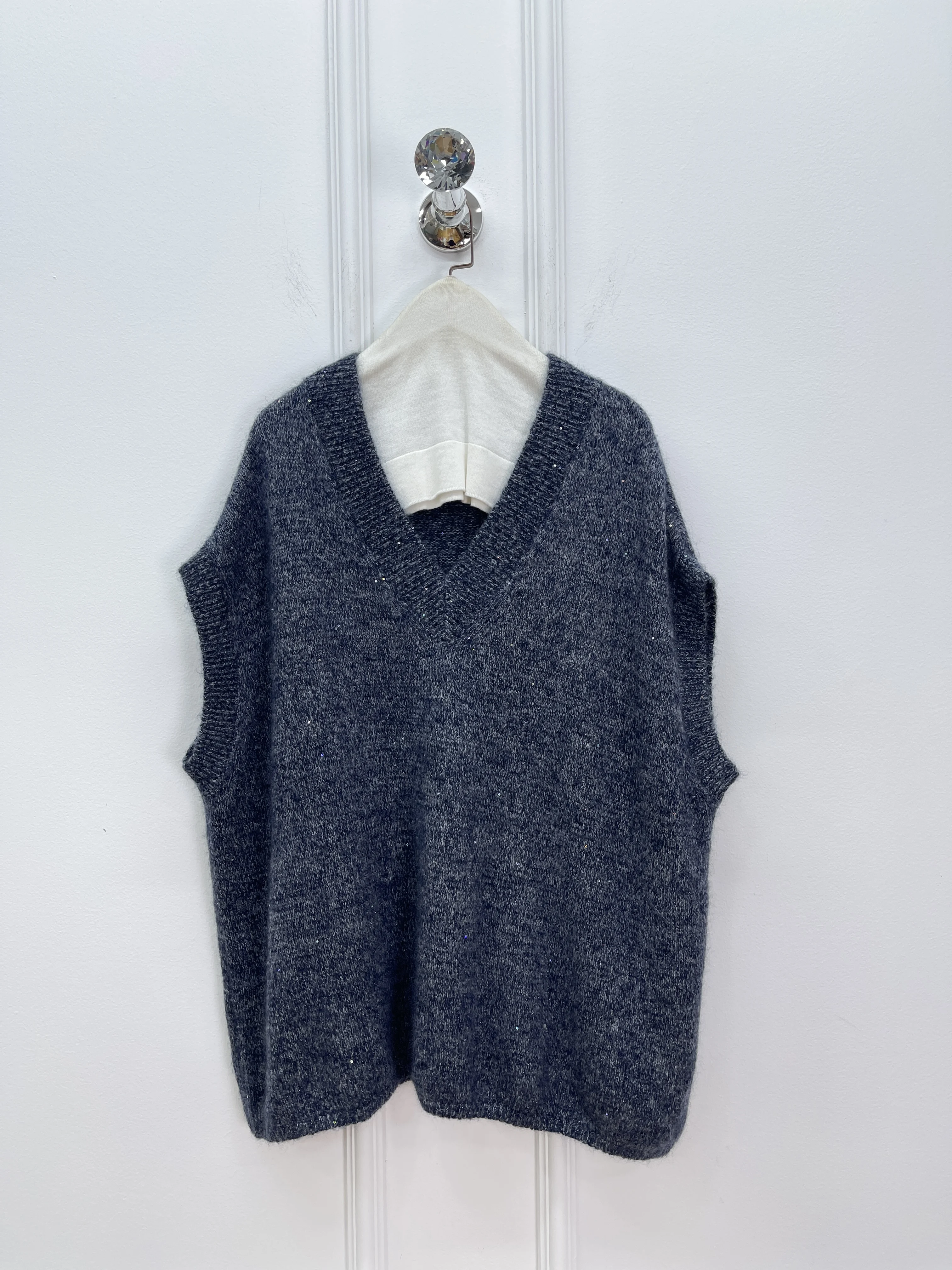 

Осень и зима, новая высококачественная модная повседневная пряжа с цветком и блестками, свободная версия, вязаный жилет