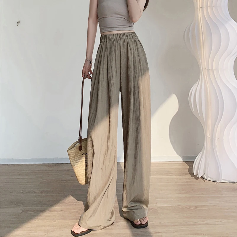 Summer Ice Silk Wide Leg Pants Women\'s Folded Yamamoto Pants High Waist Casual Japanese and Korean Straight leg Pants