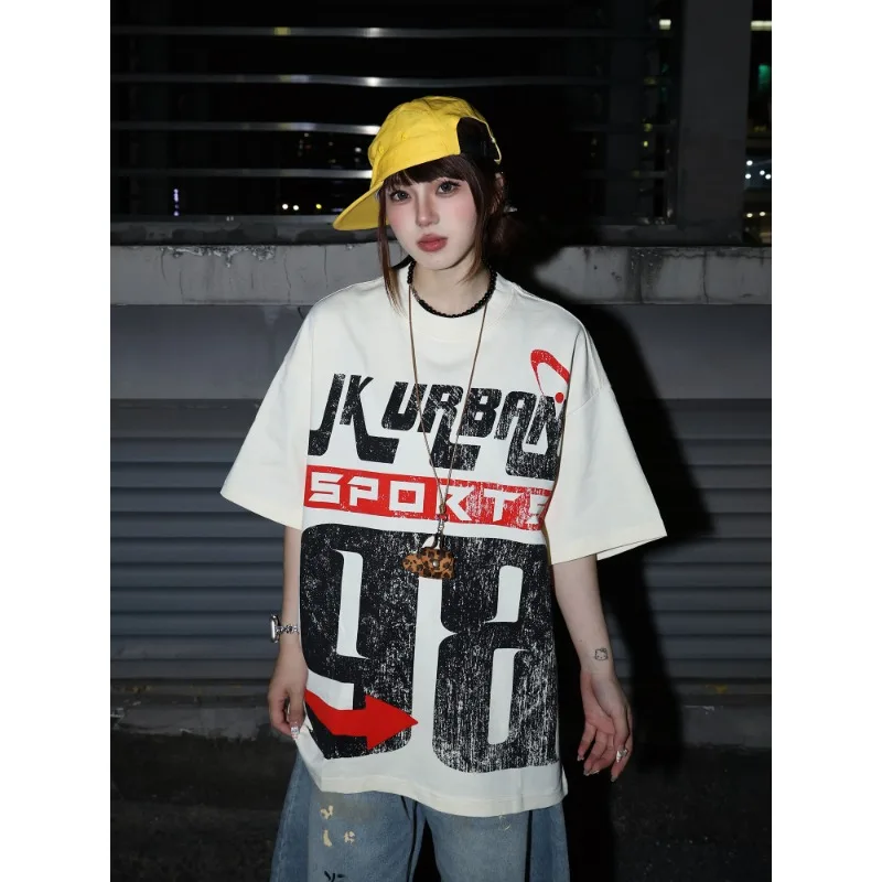 

New Retro Creative Letter 3D Printed Short Sleeved Sports Versatile Casual Quick Drying Top Trendy Couple Style