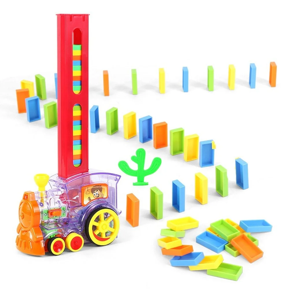 

Kids Domino Train Car Set Sound Light Automatic Laying Domino Brick Colorful Dominoes Blocks Game Educational DIY Toy Gift