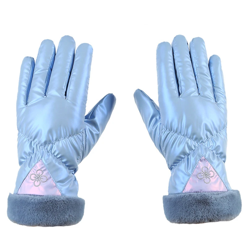Women Winter Plus Velvet Thicken Warm Touch Screen Shiny Fashion Cute Elegant Plush Wrist Bow Waterproof Sports Climbing Gloves
