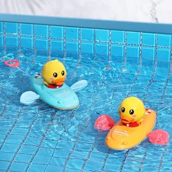 Juguetes de juego de agua de baño para niños, cadena de remos, barco de natación, pato de dibujos animados flotante, bebé infantil, educación temprana, baño, regalos de playa