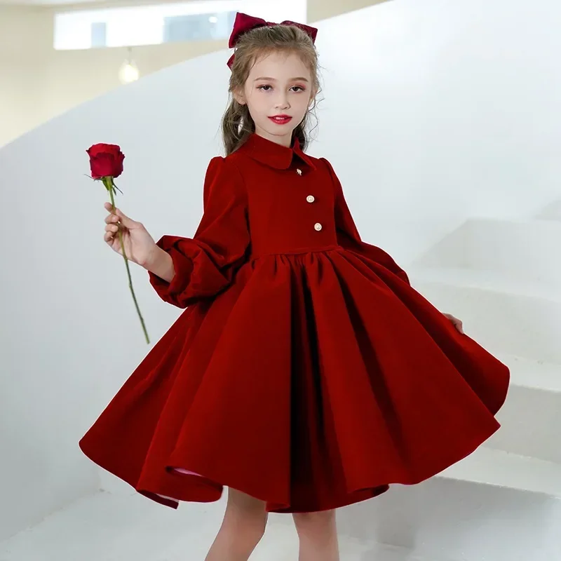 Fashion Baby Girl Princess Dress Long Sleeve Infant Toddler Child Vintage Vestido Party Birthday Christmas Baby Clothes 1-12Y