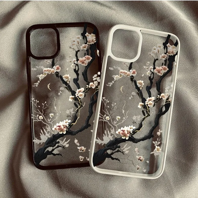 Chinese Plum Blossom Art Phone Case For iPhone 17 Air 16 15 14 Plus 13 12 11 Pro Max Vintage Chinese Ink Plum Blossom Phone Case