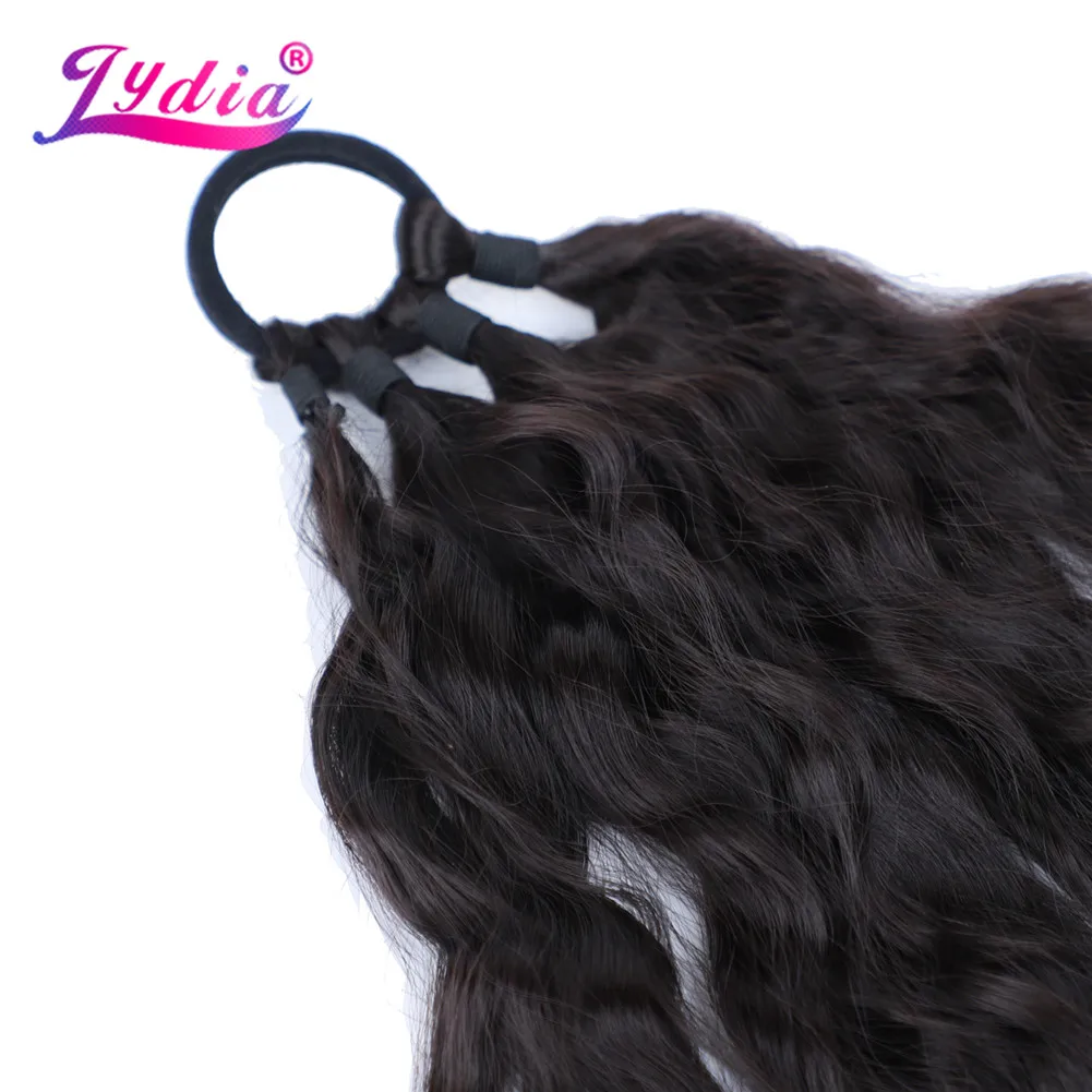 Lydia-Extensions de cheveux synthétiques ondulés avec élastique, queue de cheval ronde, anneau de cheveux bricolage, tresses de boxe bouclées noires et brunes, 24 po