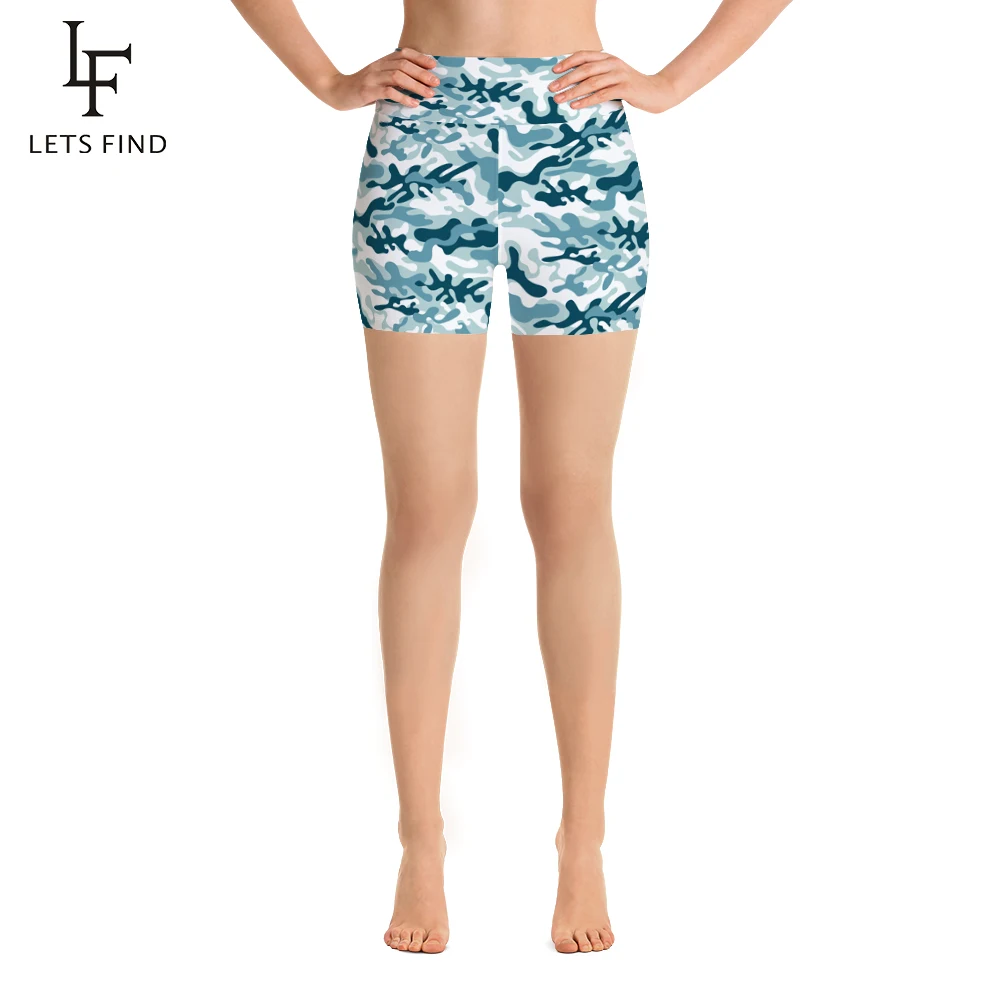 LETSFIND 2021 Summer New Women High Waist Elastic Slim Short Pants Camouflage Printing Women Polyester Soft Leggings