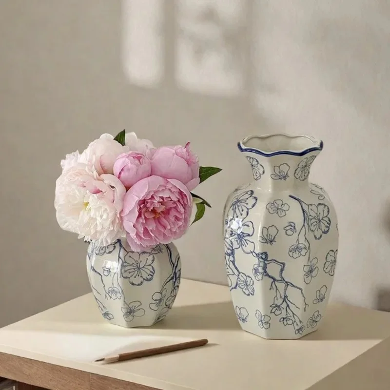 

New Chinese Style Blue White Porcelain Vase - Elegant Ceramic Flower Arrangement Hydroponics Home Decor Luxury Living Room