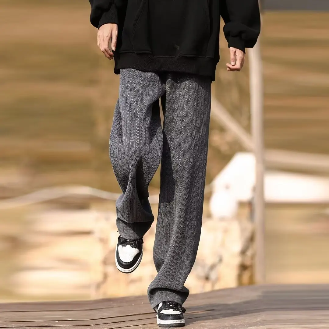 

Spring Autumn New Fashion Men's Solid Color Casual Trendy Loose Wide Leg Straight Sports Trousers Male High Street Pants Clothes