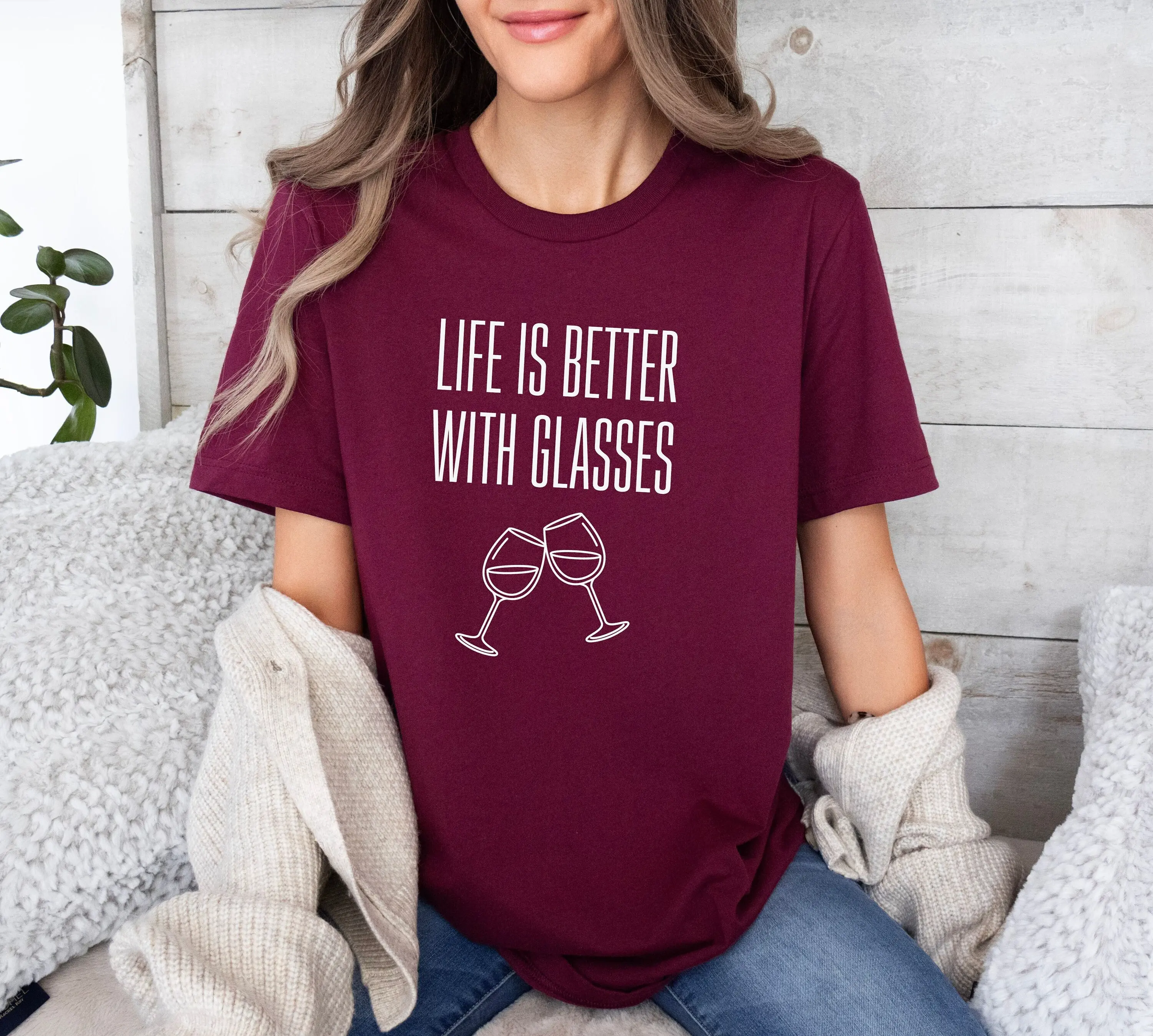 Funny Life is better with glasses T Shirt Wine lover gift for her him Optometry eyeglasses graphic tee eye dr drinking