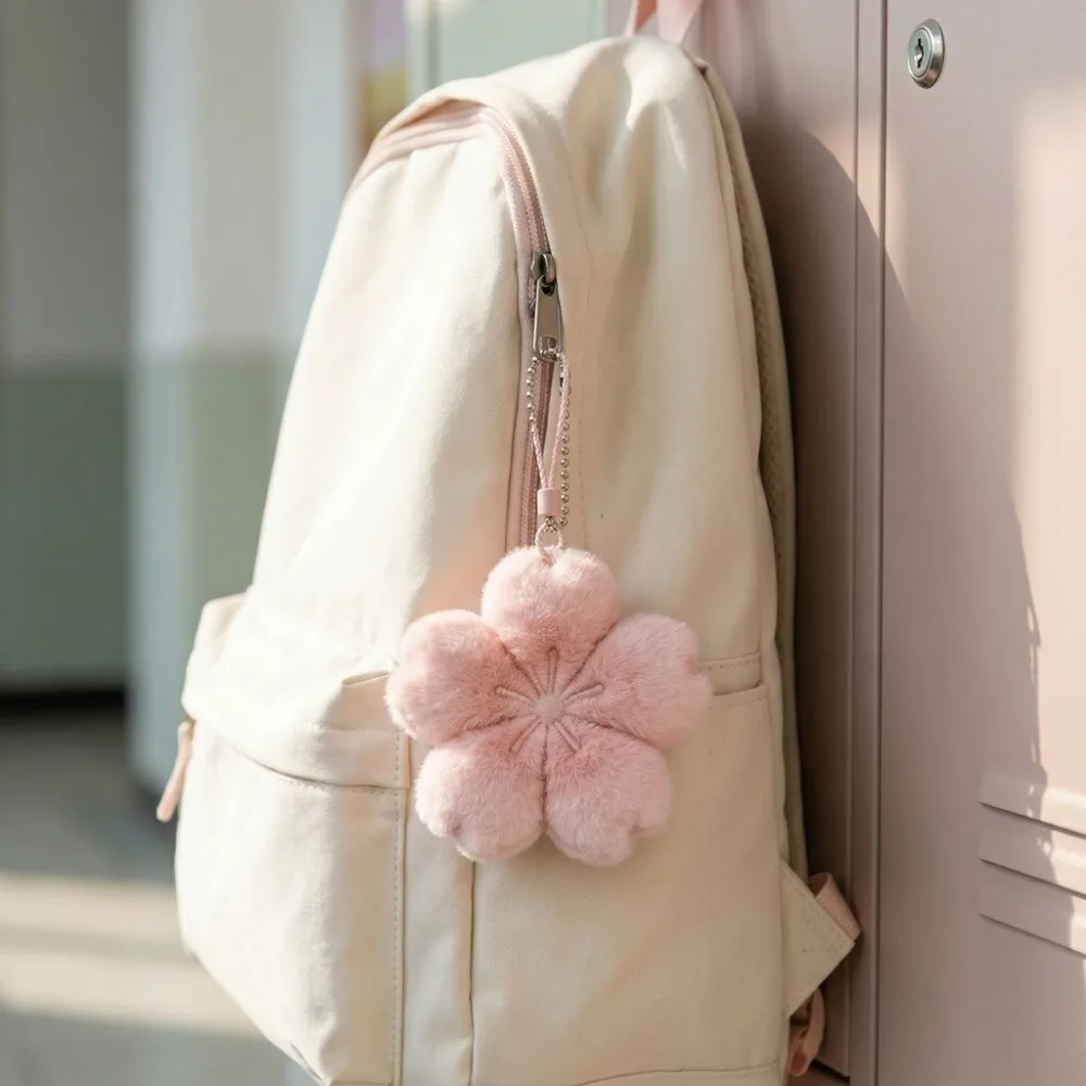 Trendy Sweet Flower Keychain Ornaments Friendship Cherry Blossom Pendant Key Ring Fluffy Flower Pendant Home Decor