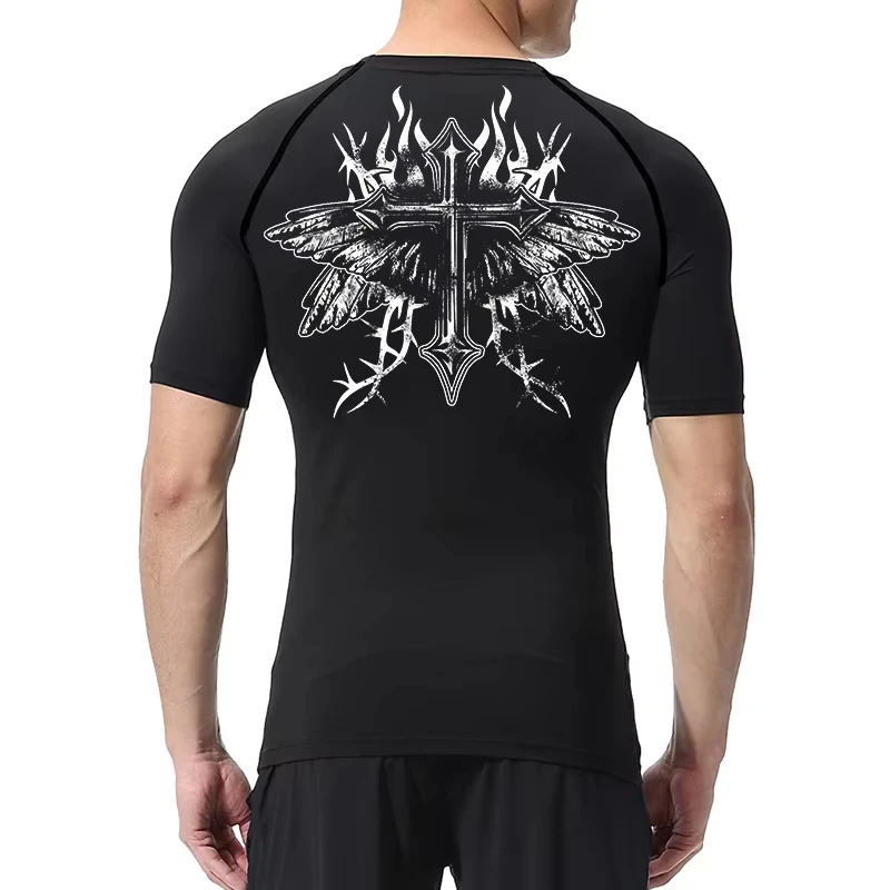 Stylish Graphic Compression Shirt for Men's Christian Gym Workout Running T-Shirt Athletic Quick Drying Trainning Shirt