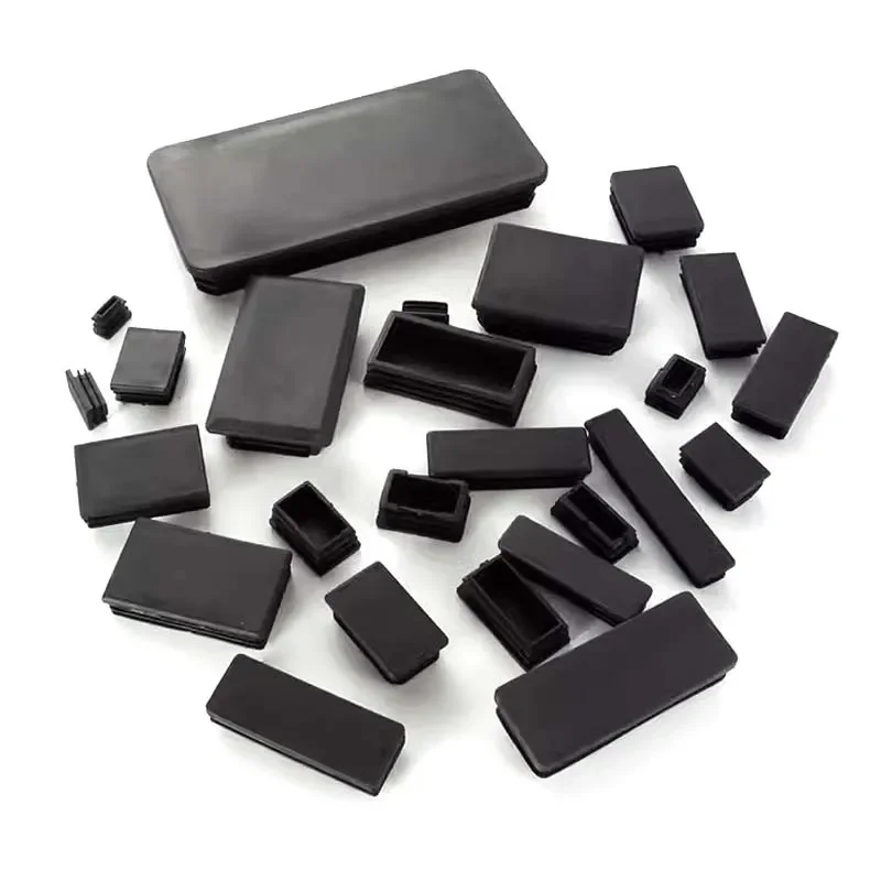 10pcs Black Rectangular Plugs Pipe Tube Cap Plastic Tubing End Cap  For ladder Furniture chair table Leg Protector 10~100mm