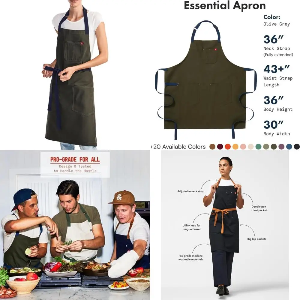 

Lightweight Cotton Canvas Chef Apron with Pockets and Towel Loop - Professional Kitchen Workwear Essential for Culinary Enthusia