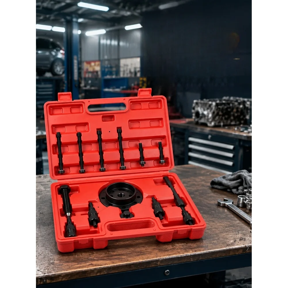 14Pcs Engine Timing Tool Kit 2.5L Carbon Steel Red Black For Diesel Repair Maintenance Professional Mechanic Hand Tool Set
