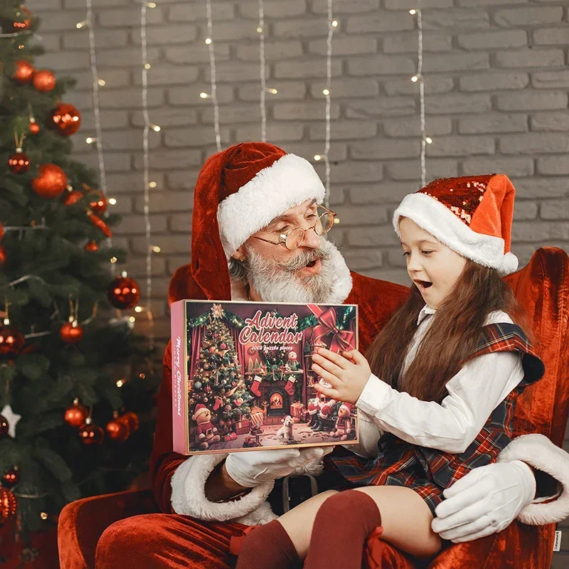 Calendario dell'Avvento 2026 Scatola cieca da 24 giorni Puzzle natalizi Camino festoso Puzzle Festa di Natale Regali di Capodanno per bambini Adulti