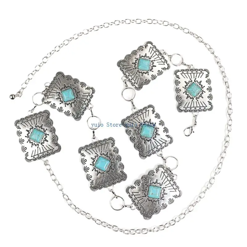 X7XB Old Metals Waist Chain Azurite Modifiable Belt Jewelry For Women Men