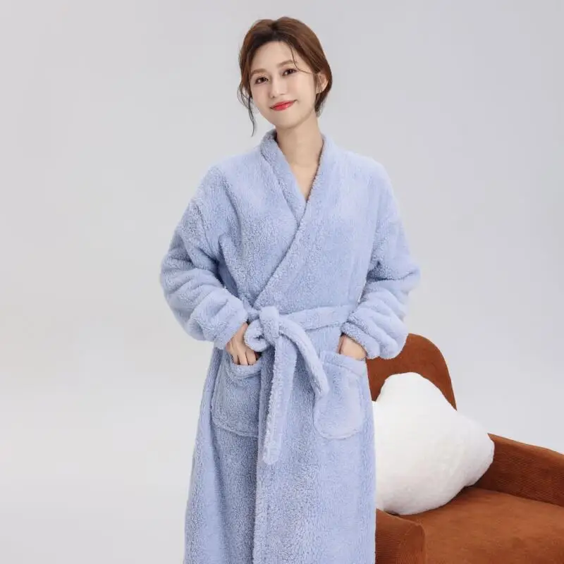 

Женский халат средней длины, ночная рубашка, пижама из кораллового флиса, утепленная женская осенне-зимняя одежда для сна, теплая фланелевая домашняя одежда, верхняя одежда