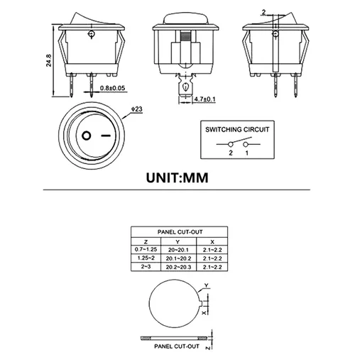 Imagen 2 del producto 5/20 piezas 12V interruptor basculante redondo ON/OFF 2 pines SPST Camper Van caravana autocaravana 20MM interruptor de palanca circular