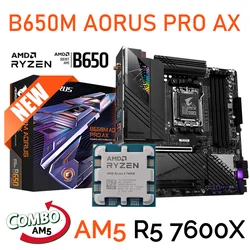 AMD RYZEN 5 7600X Processor Gigabyte B650M AORUS PRO AX AM5 Motherboard DDR5 AM5 PCIe 5.0 CPU Wi-Fi 6E AMD B650 Mainboard AM5