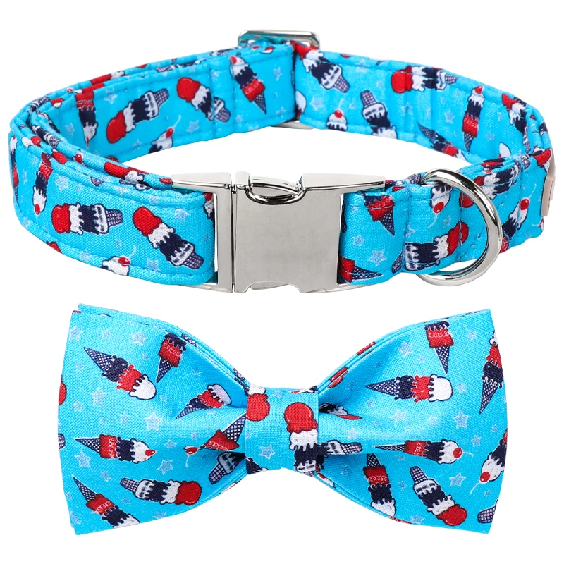 Unique Style Paws Summer Dog Collar with Bow tie, Popsicle Dog Collar for Small Medium Large Dog